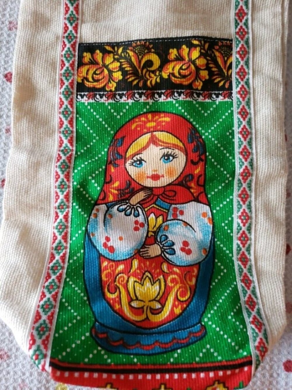Matryoshka Wine Umbrella Tote Farmer's Market Handmade Ukrainian Cotton